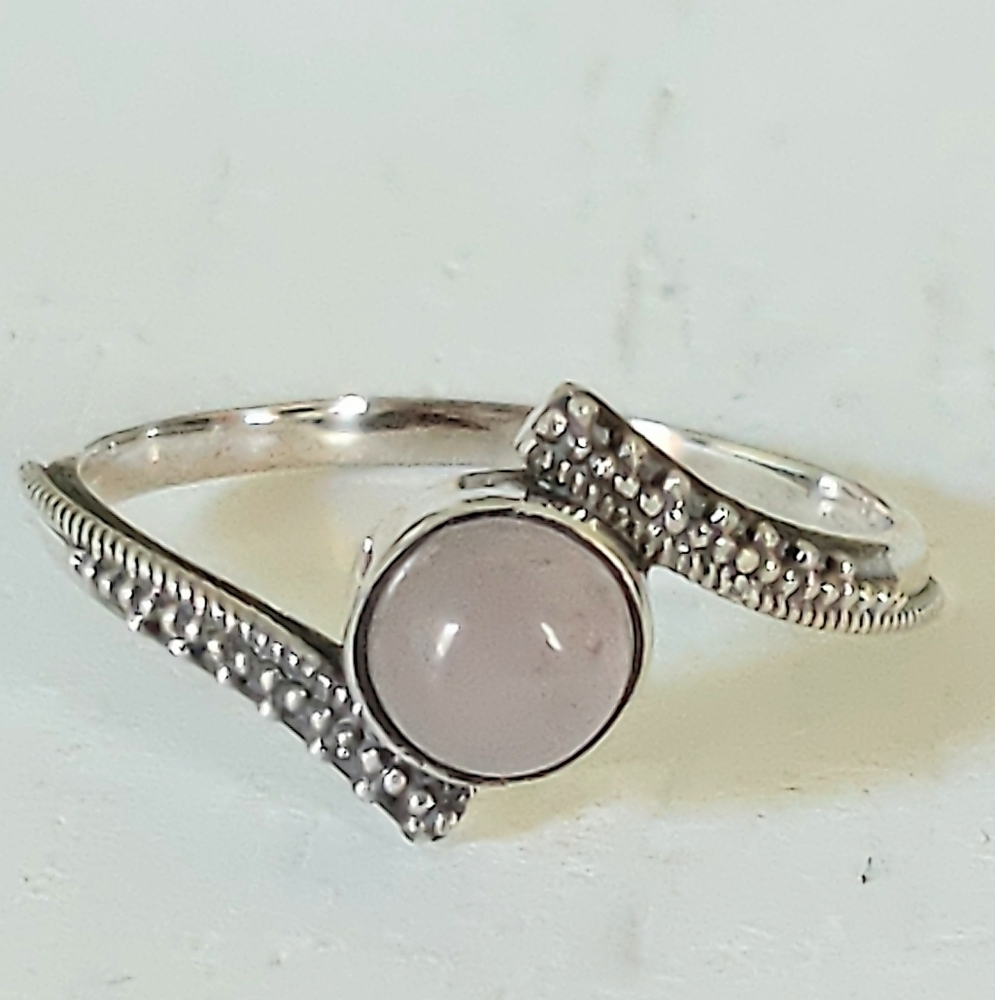 Dainty Rose quartz and .925 Sterling Silver Art Deco Style Ring
